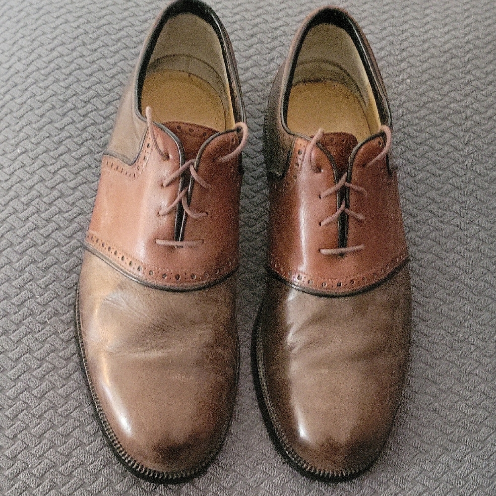 Vintage Walter Genuin Golf & Dress 10.5B Golf Shoes Made in Italy Brown Oxford